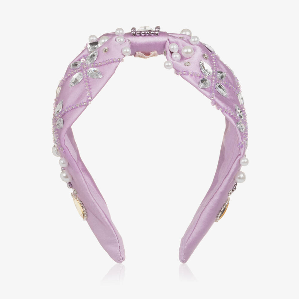 Tutu du Monde-Girls Lilac Satin Hairband with Crystal & Bead Detail | Childrensalon Outlet