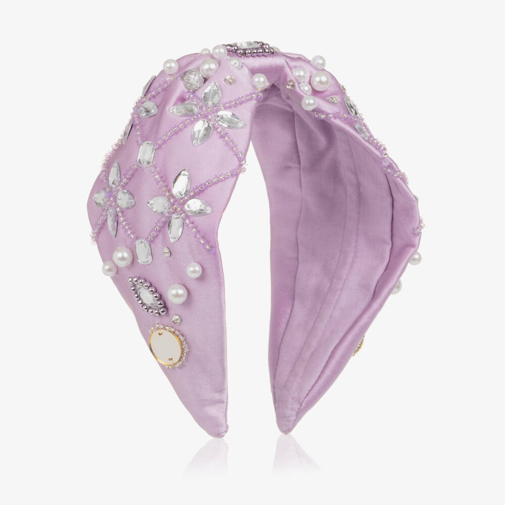 Tutu du Monde-Girls Lilac Satin Hairband with Crystal & Bead Detail | Childrensalon Outlet