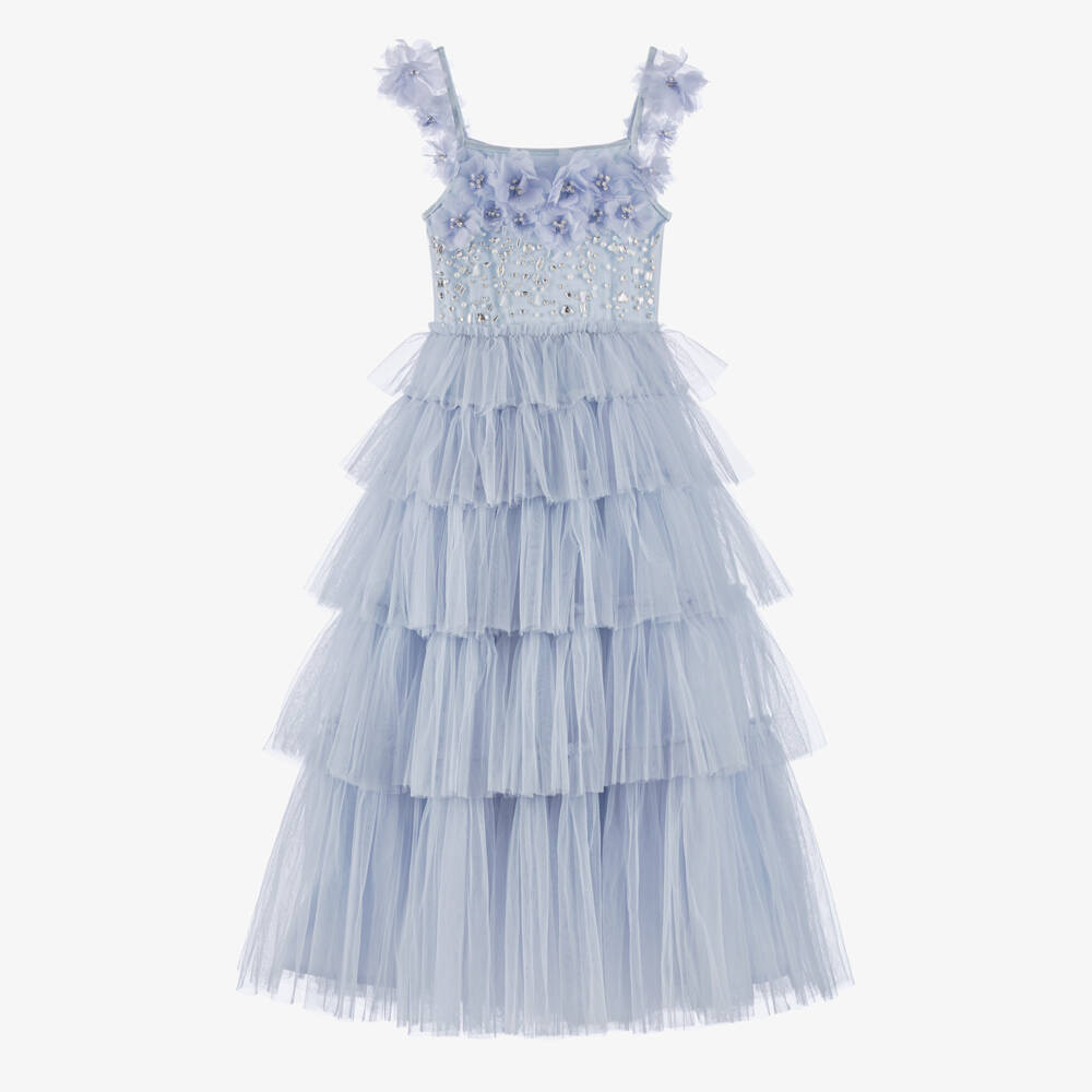 Tutu du Monde-Girls Long Lavender Blue Tiered Tulle Dress | Childrensalon Outlet