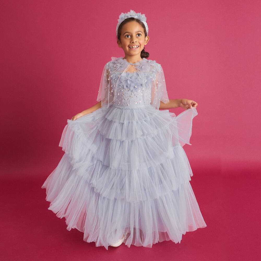 Tutu du Monde-Girls Long Lavender Blue Tiered Tulle Dress | Childrensalon Outlet