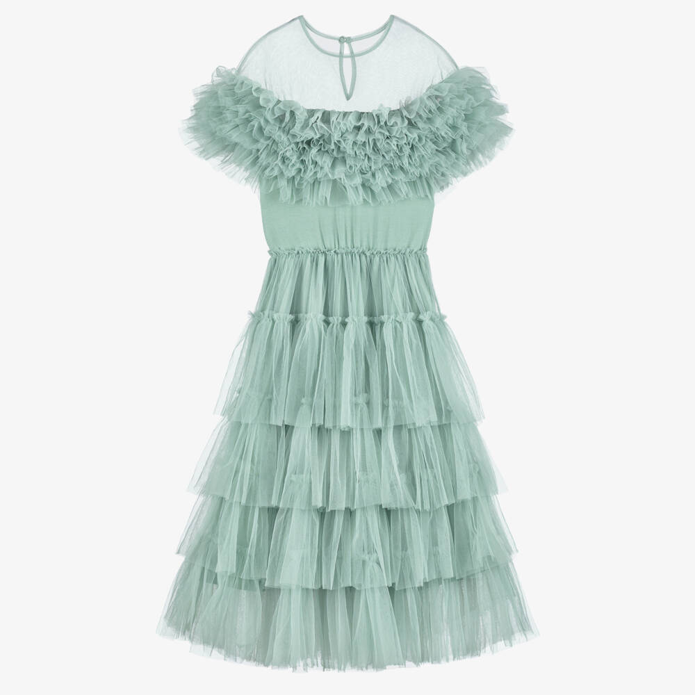 Tutu du Monde-Girls Pale Green Tiered Tulle Maxi Dress | Childrensalon Outlet