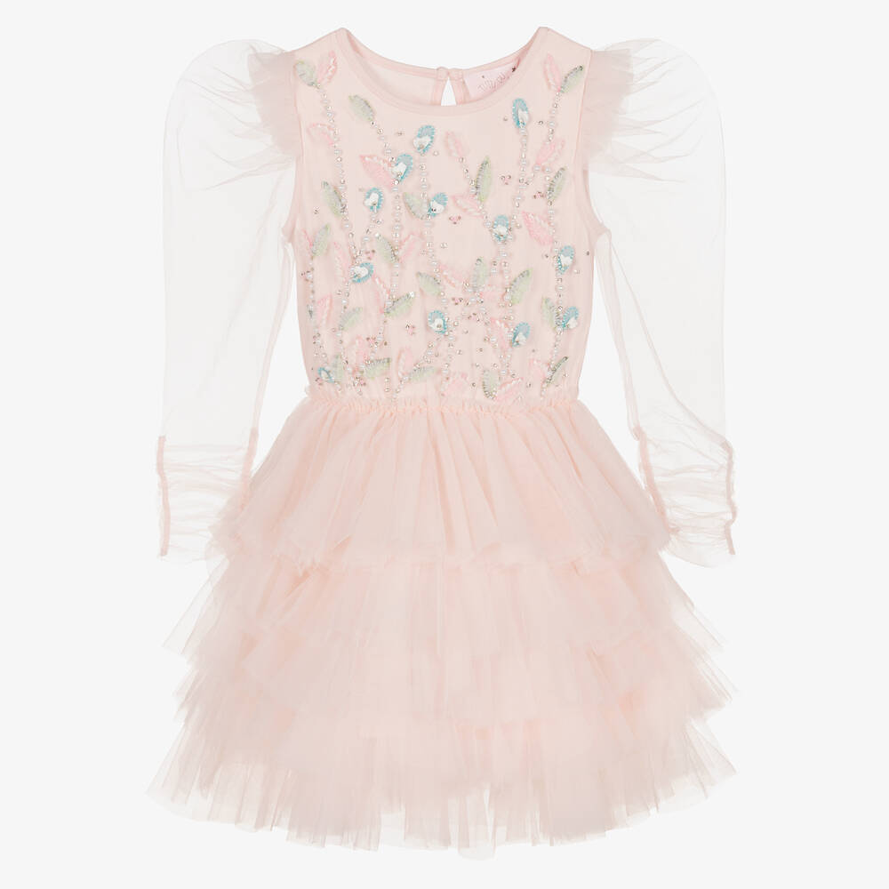 Tutu du Monde - Girls Pale Pink Embellished Tulle Dress | Childrensalon