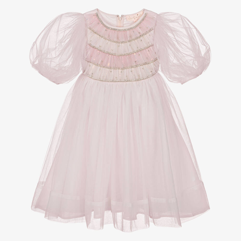 Tutu du Monde-Girls Pale Pink Puff Sleeve Tulle Dress | Childrensalon Outlet