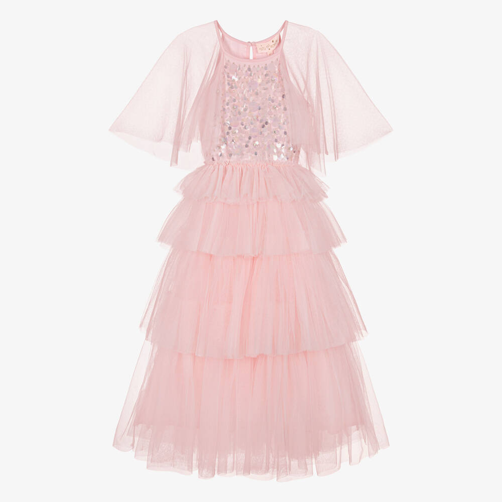 Tutu du Monde-Girls Pale Pink Tiered & Sequinned Tulle Dress | Childrensalon Outlet