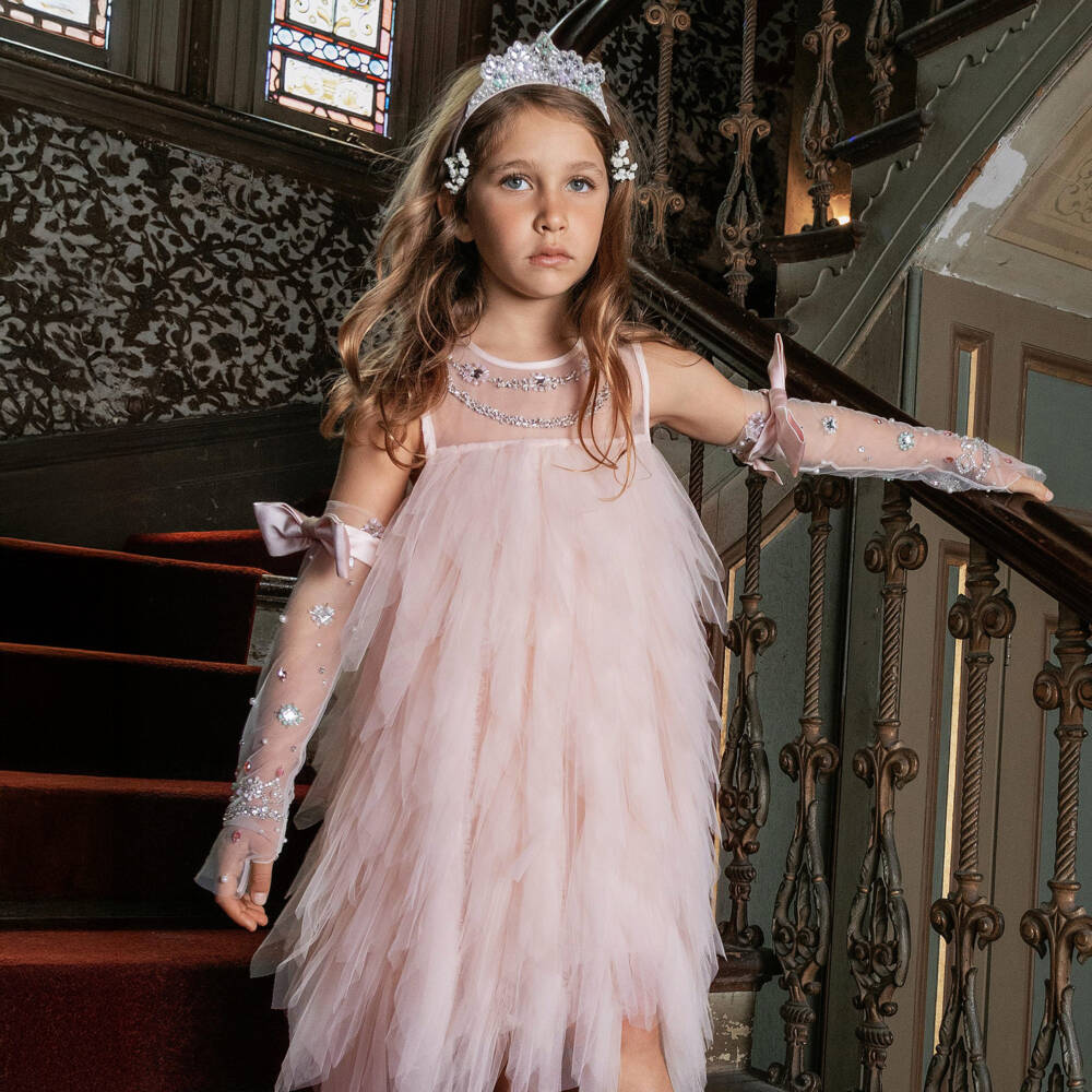 Tutu du Monde-Girls Pale Pink Tulle Dress with Diamantés | Childrensalon Outlet