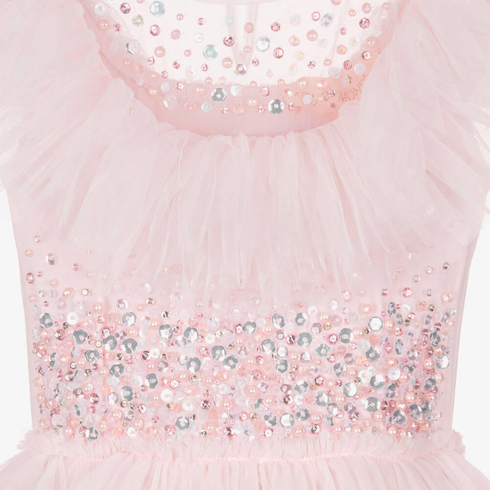 Tutu du Monde-Girls Pale Pink Tulle Tiered Dress with Sequins & Gems | Childrensalon Outlet