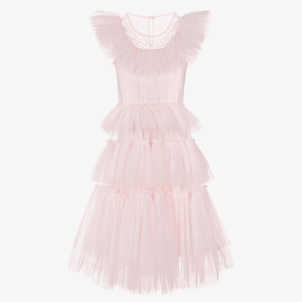 Tutu du Monde-Girls Pale Pink Tulle Tiered Dress with Sequins & Gems | Childrensalon Outlet