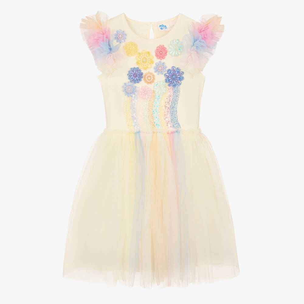 Tutu du Monde-Girls Pale Yellow & Pastel Coloured Tulle Party Dress | Childrensalon Outlet