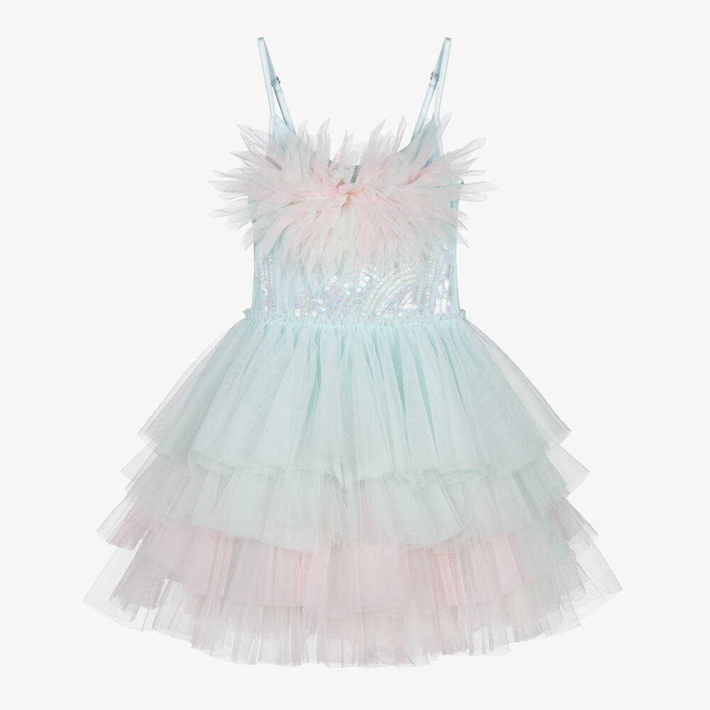 Tutu du Monde-Girls Pastel Blue & Pink Tulle Dress with Sequin Embellishment | Childrensalon Outlet