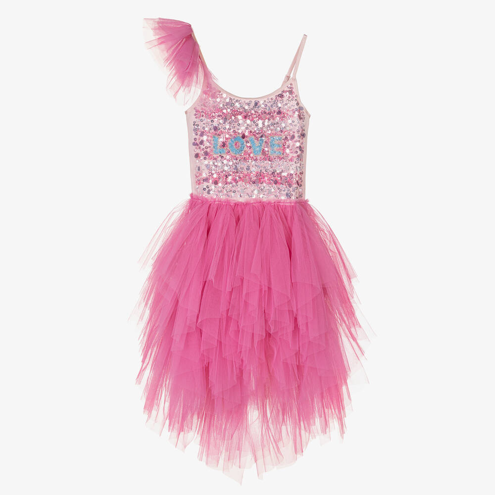 Girls Pink Barbie Sequin Tulle Dress