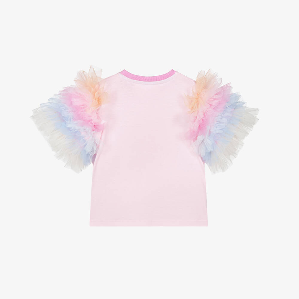 Tutu du Monde-Girls Pink Cotton Sunflower T-Shirt with Tulle Sleeves | Childrensalon Outlet