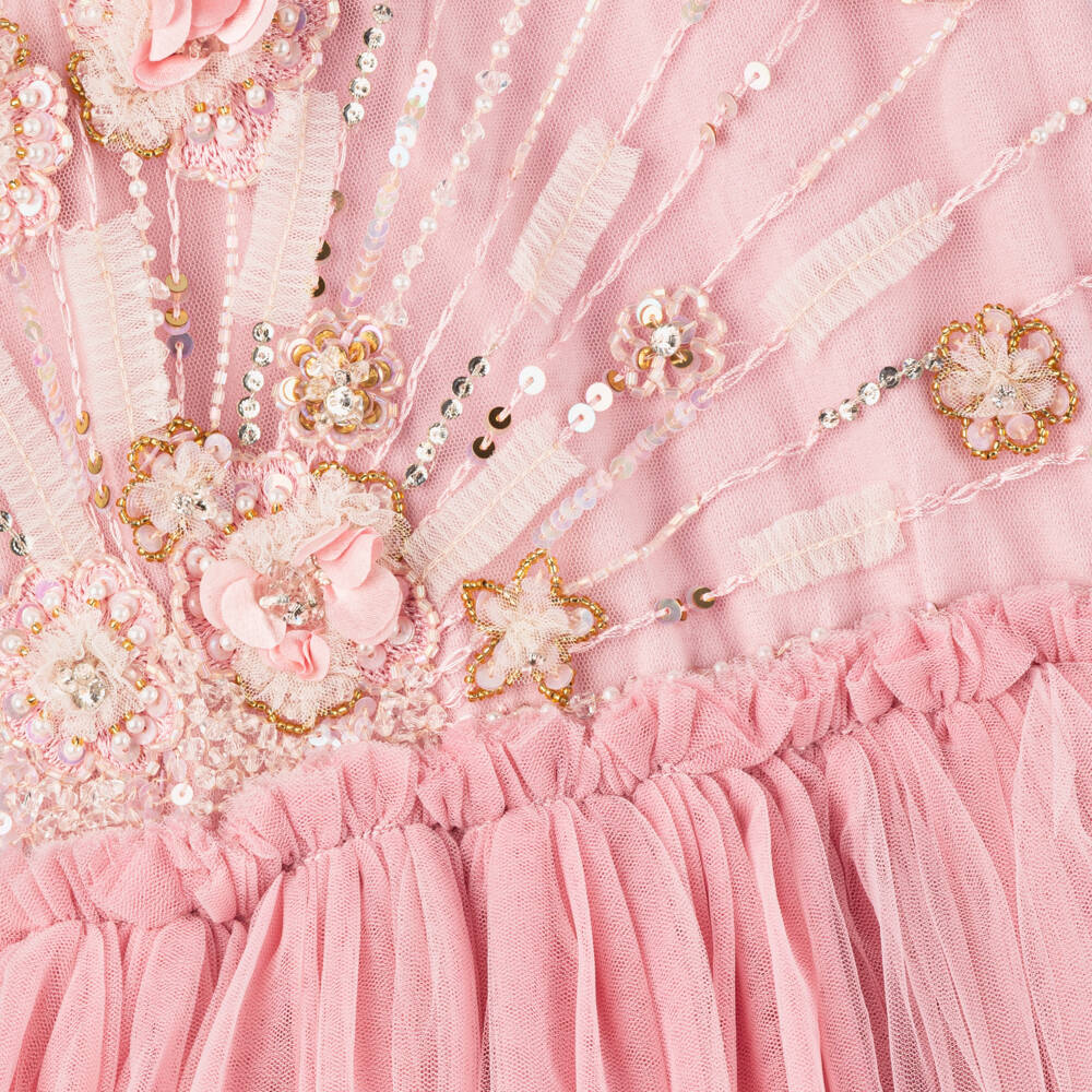 Tutu du Monde-فستان تول وقطن مزين بخرز لون زهري | Childrensalon Outlet