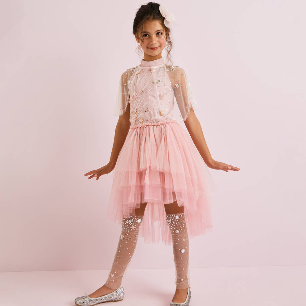 Tutu du Monde-فستان تول وقطن مزين بخرز لون زهري | Childrensalon Outlet