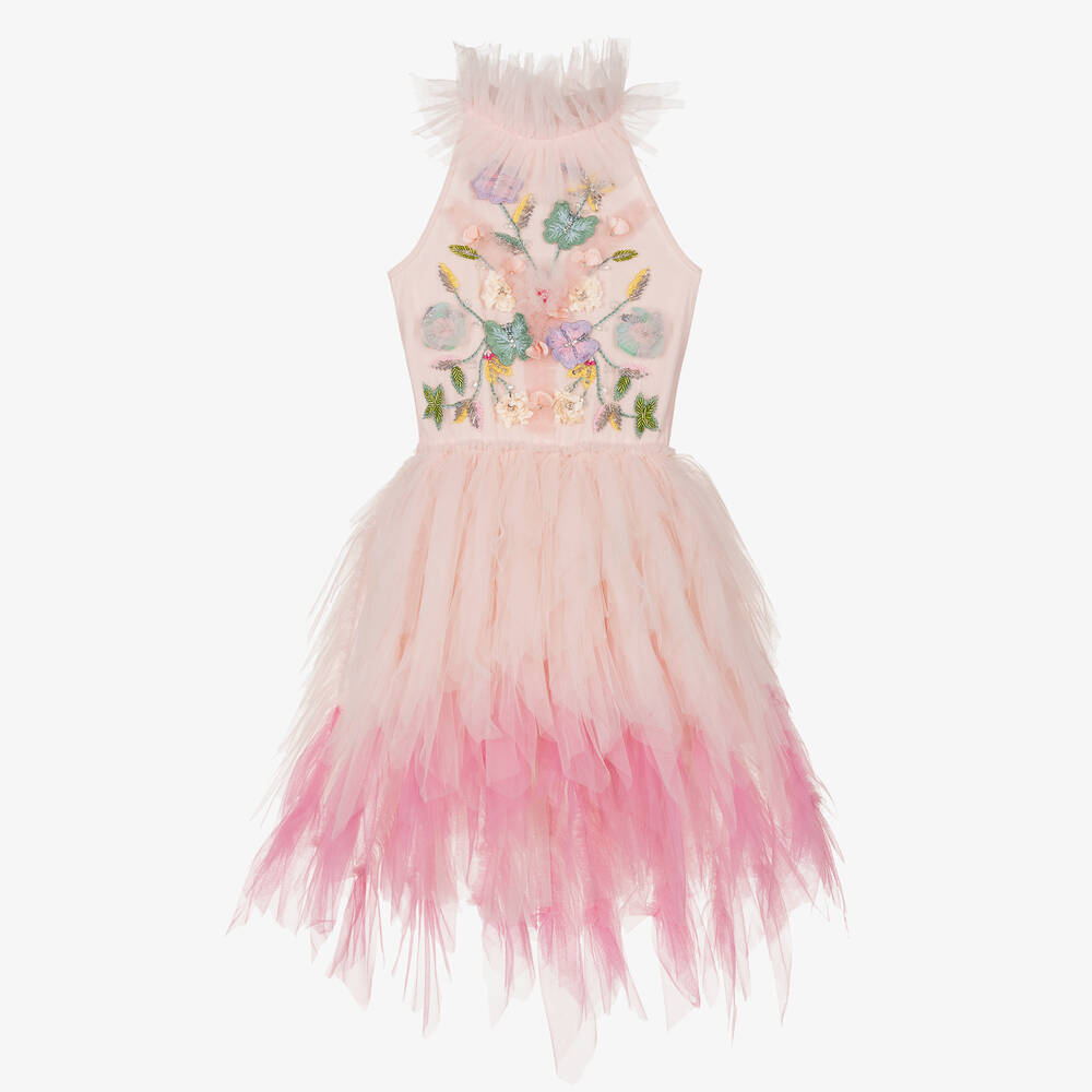Tutu du Monde - Girls Pink Embroidered Tulle Dress   | Childrensalon