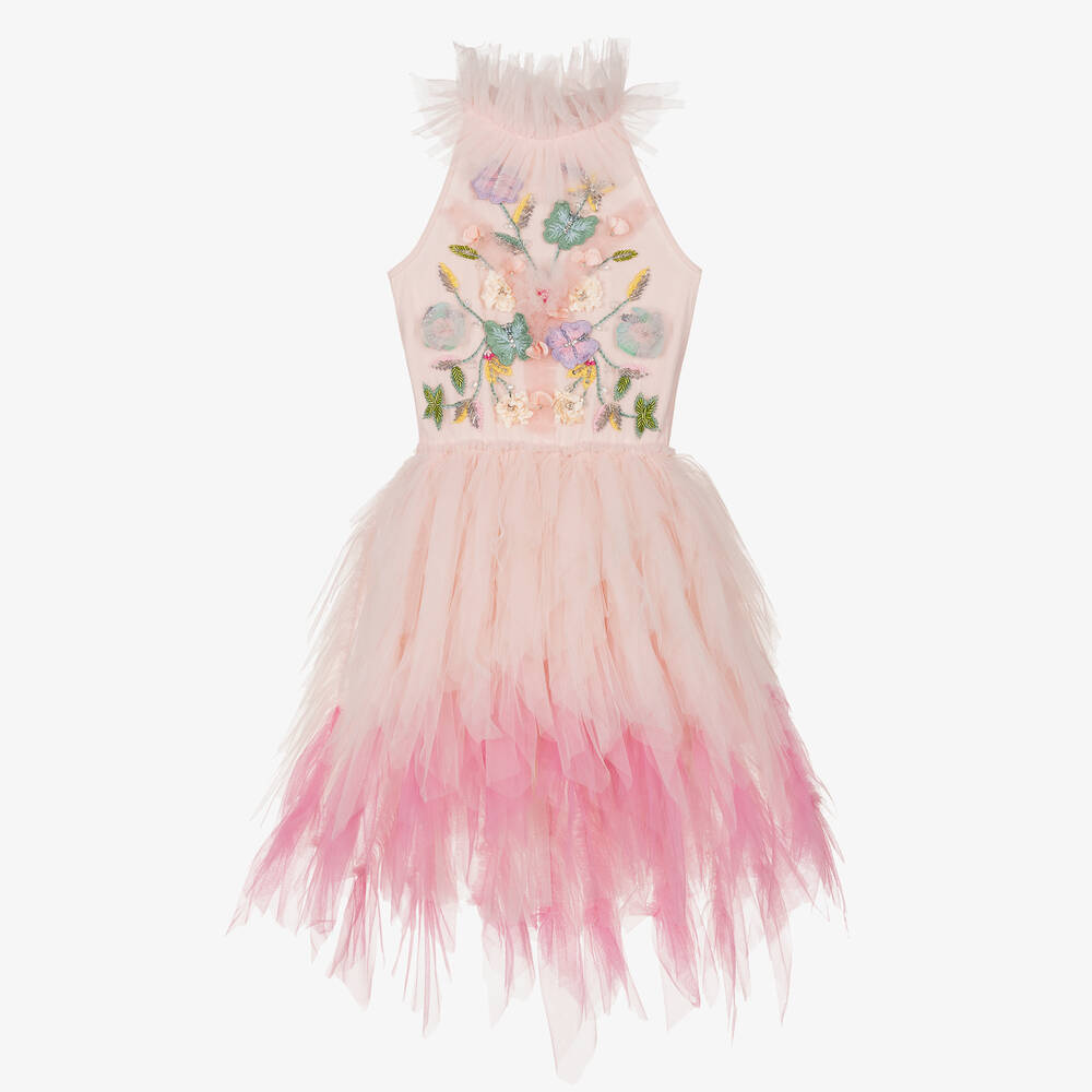 Tutu du Monde - Robe rose brodée en tulle fille   | Childrensalon