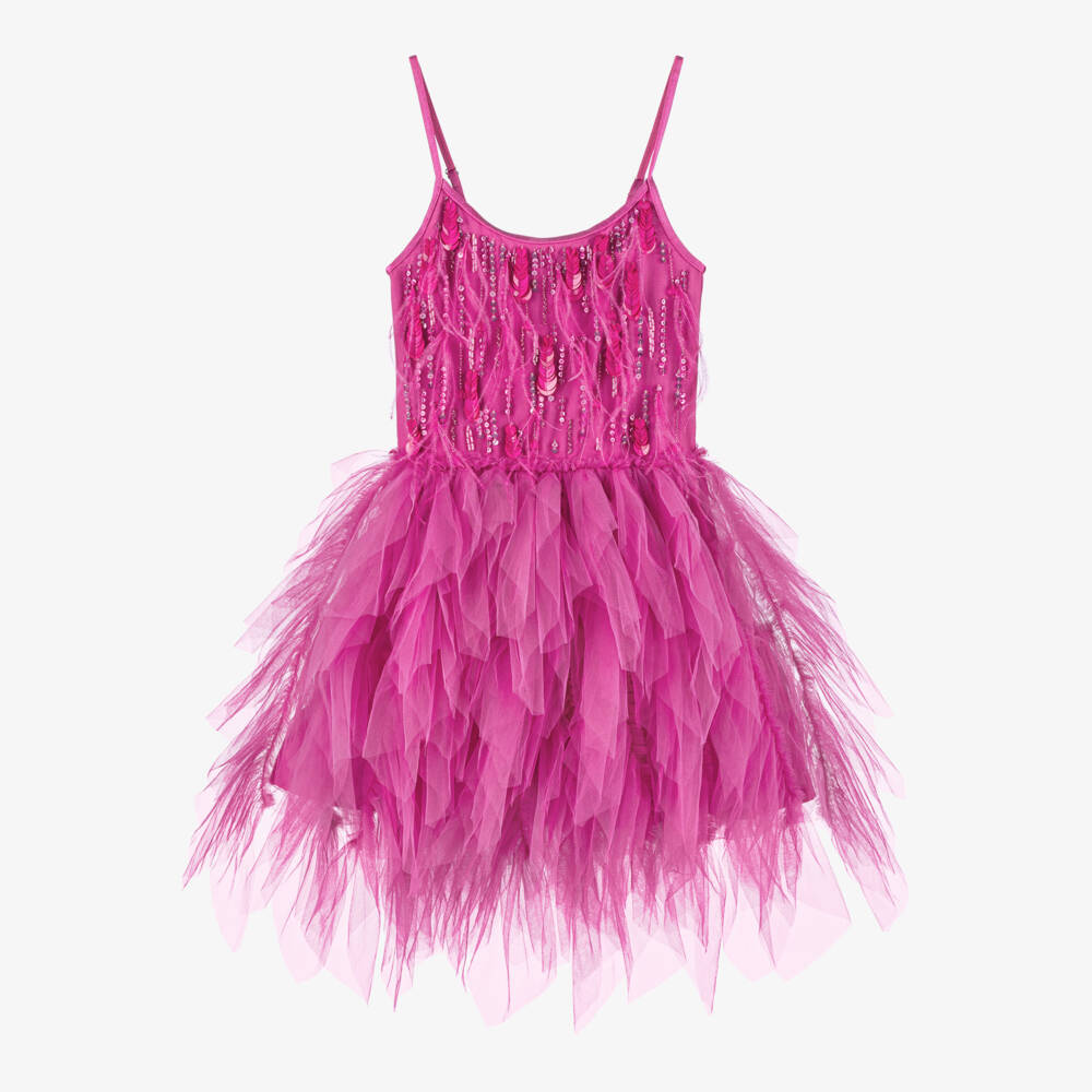 Tutu du Monde-Girls Pink Feather Tulle Dress | Childrensalon Outlet