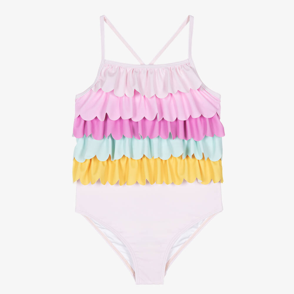 Girls Pink Frilly Swimsuit SPF30