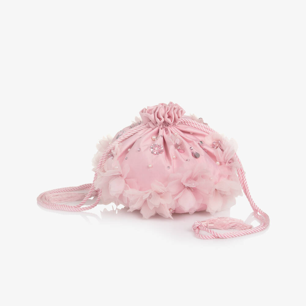 Tutu du Monde-Girls Pink Jewel & Flower Drawstring Bag | Childrensalon Outlet