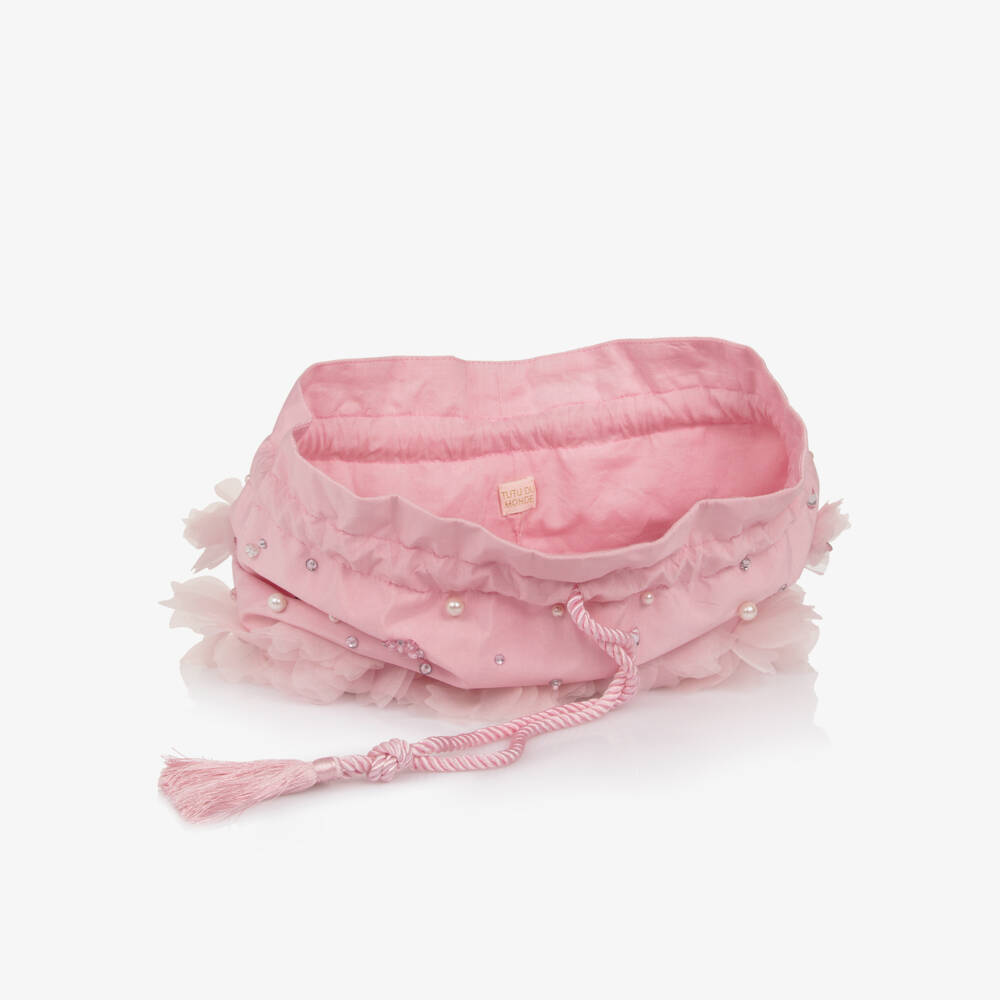 Tutu du Monde-Girls Pink Jewel & Flower Drawstring Bag | Childrensalon Outlet