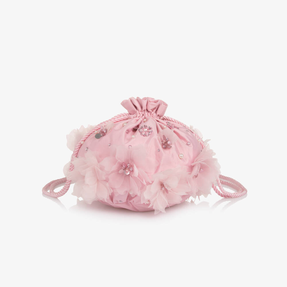 Tutu du Monde-Girls Pink Jewel & Flower Drawstring Bag | Childrensalon Outlet