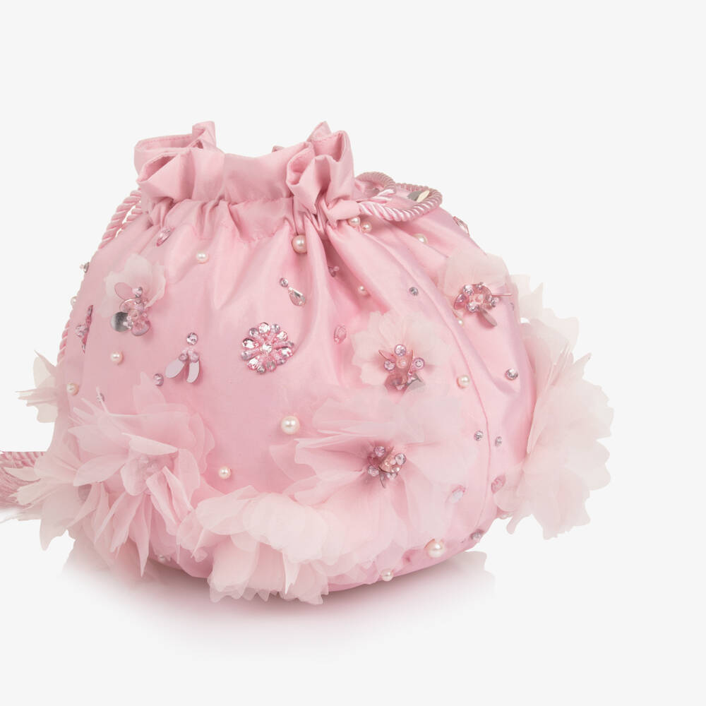 Tutu du Monde-Girls Pink Jewel & Flower Drawstring Bag | Childrensalon Outlet