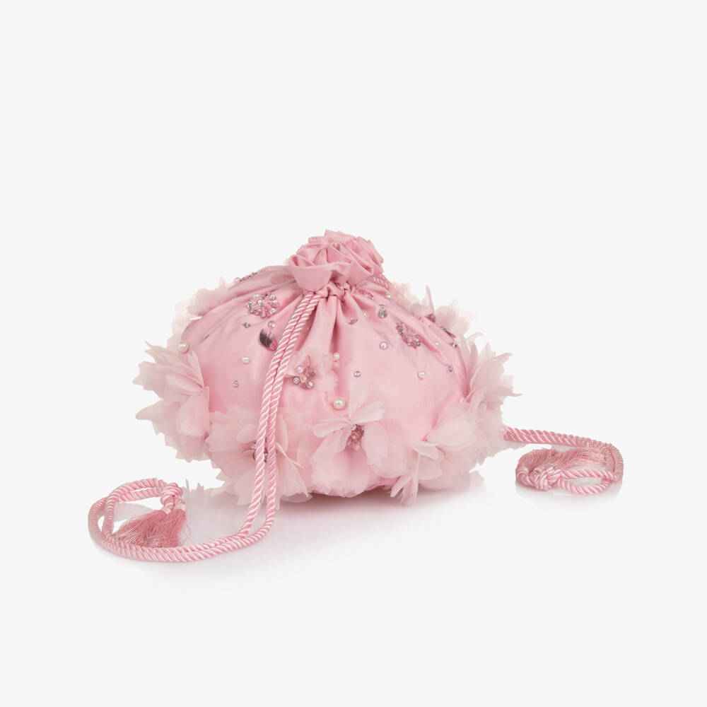 Tutu du Monde-Girls Pink Jewel & Flower Drawstring Bag | Childrensalon Outlet