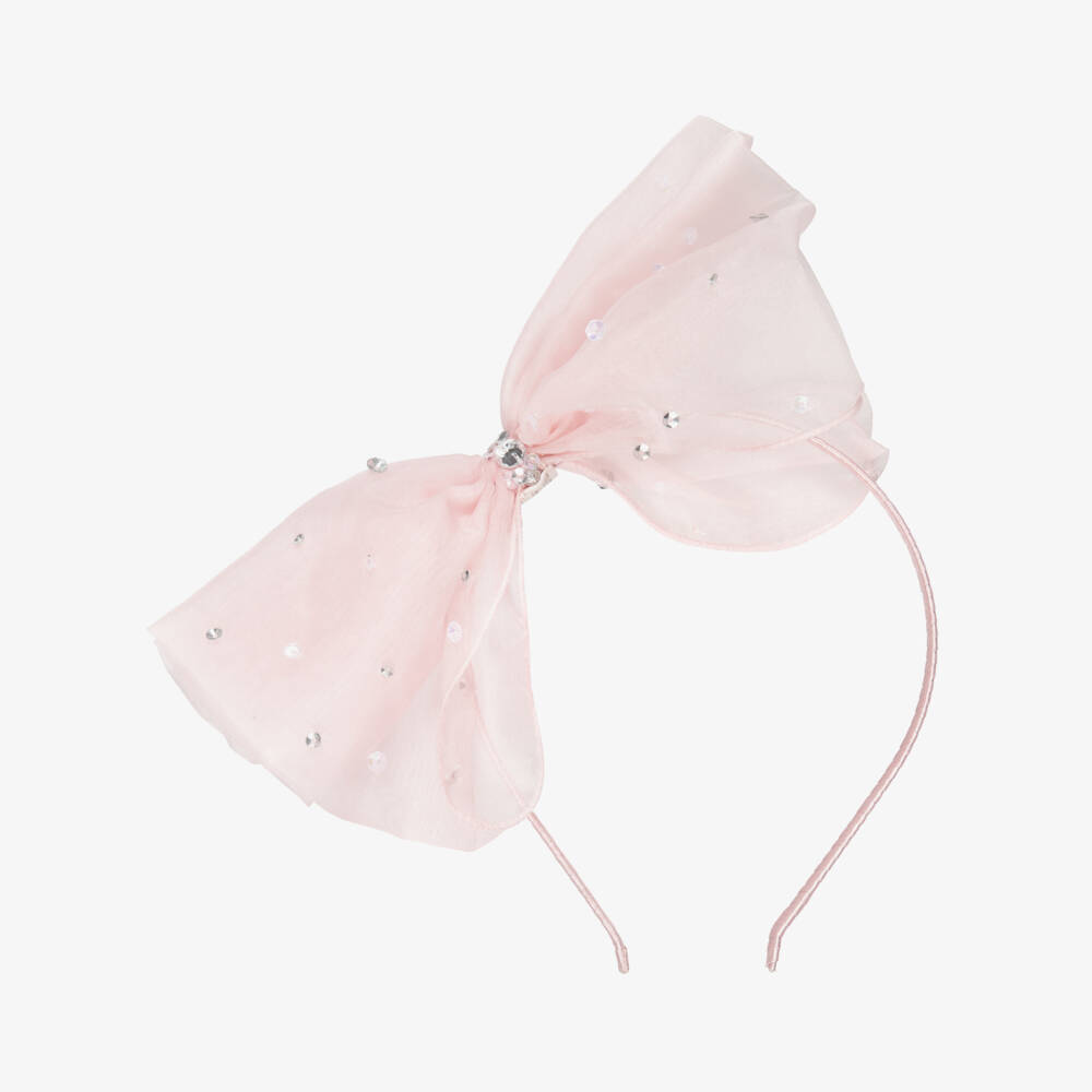 Tutu du Monde-Girls Pink Organza Sequinned Bow Hairband | Childrensalon Outlet