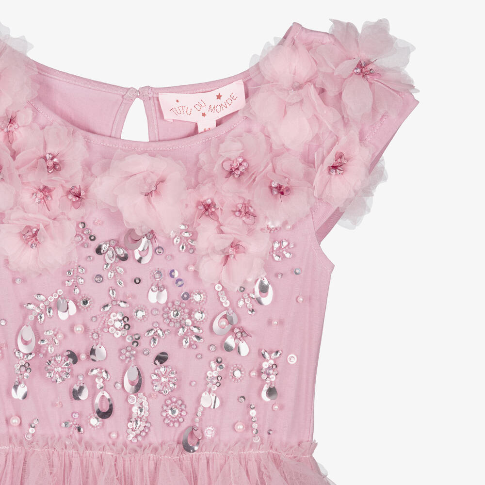 Tutu du Monde-Girls Pink Ruffle Tulle Dress with Beads & Sequin | Childrensalon Outlet