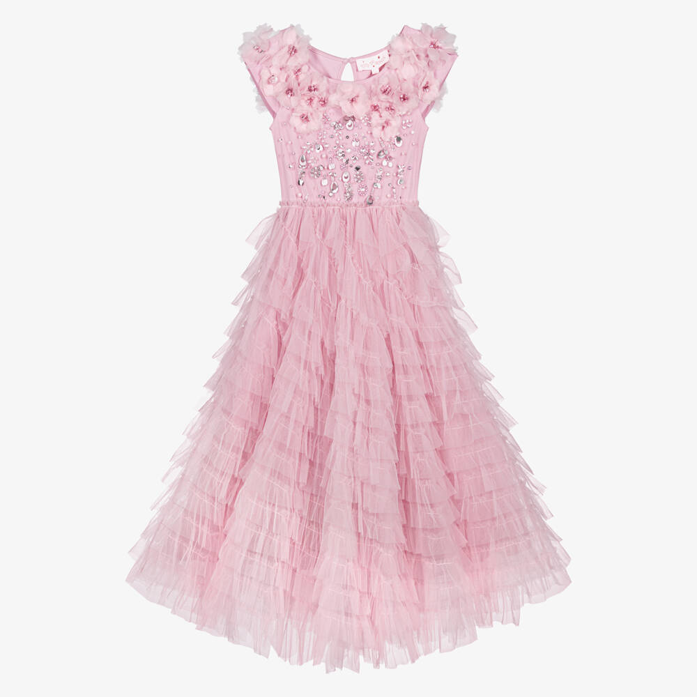 Tutu du Monde-Girls Pink Ruffle Tulle Dress with Beads & Sequin | Childrensalon Outlet