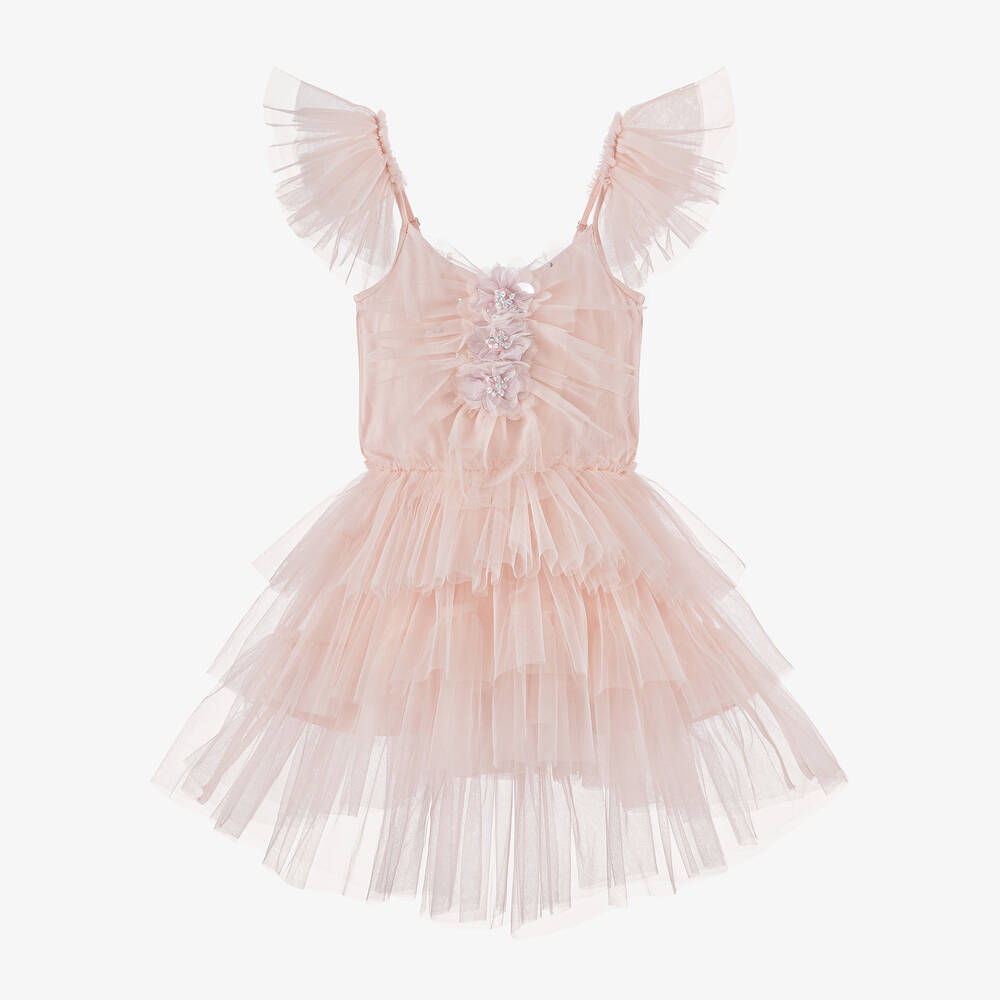 Tutu du Monde - Girls Pink Sequin Flower Tulle Dress
