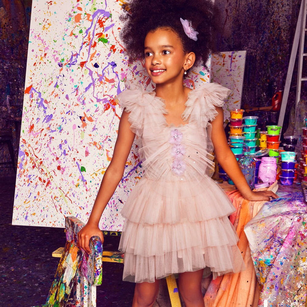 Tutu du Monde Girls Pink Sequin Flower Tulle Dress