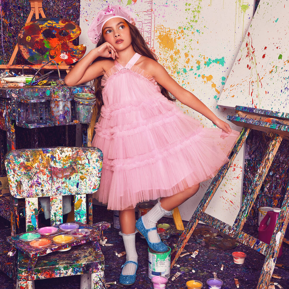 Tutu du Monde - Girls Pink Tiered Ruffle Tulle Dress