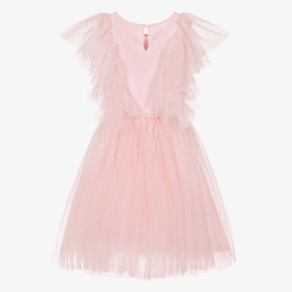 Tutu du Monde-Girls Pink Tulle Dress with Jewelled Bow & Flowers | Childrensalon Outlet