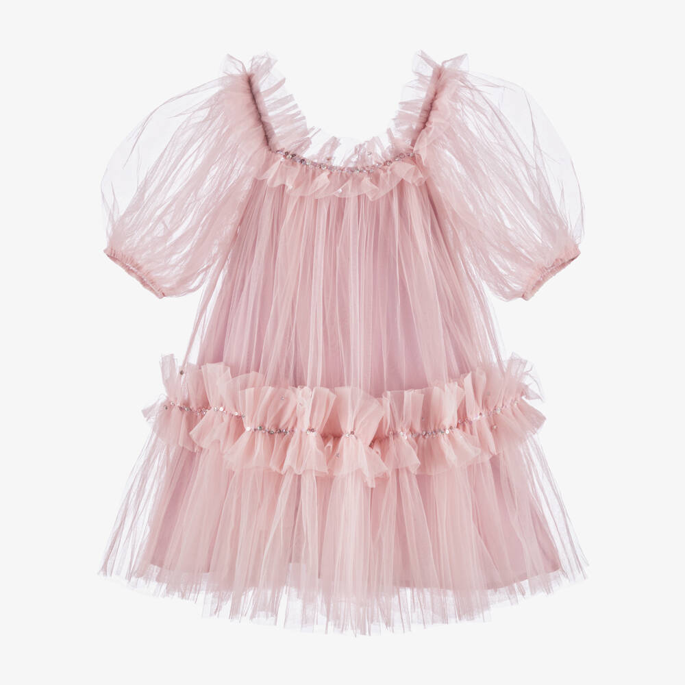Tutu du Monde-Girls Pink Tulle Ruffle Dress with Sequins | Childrensalon Outlet