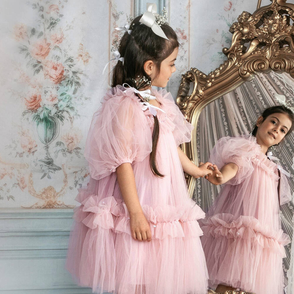 Tutu du Monde-Girls Pink Tulle Ruffle Dress with Sequins | Childrensalon Outlet