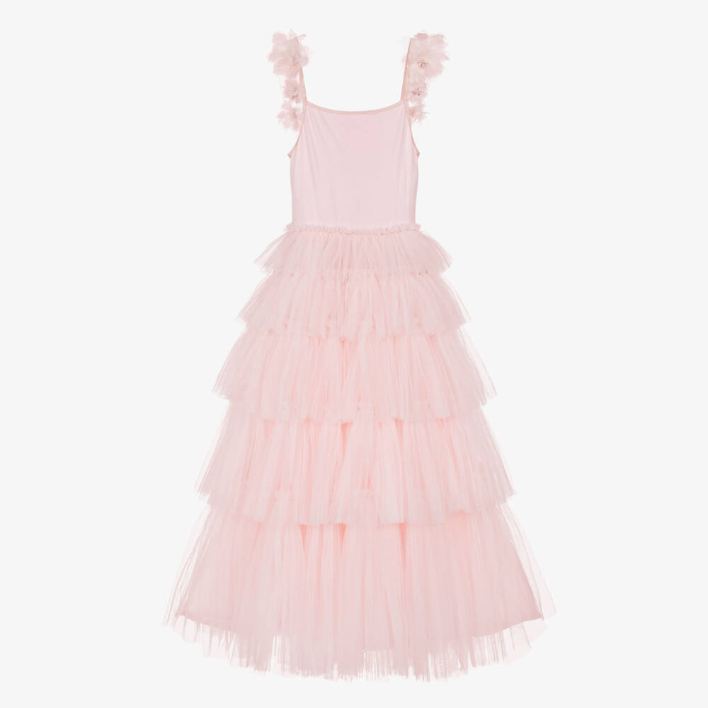 Tutu du Monde-Girls Pink Tulle Tiered Maxi Dress with Flowers & Gems | Childrensalon Outlet