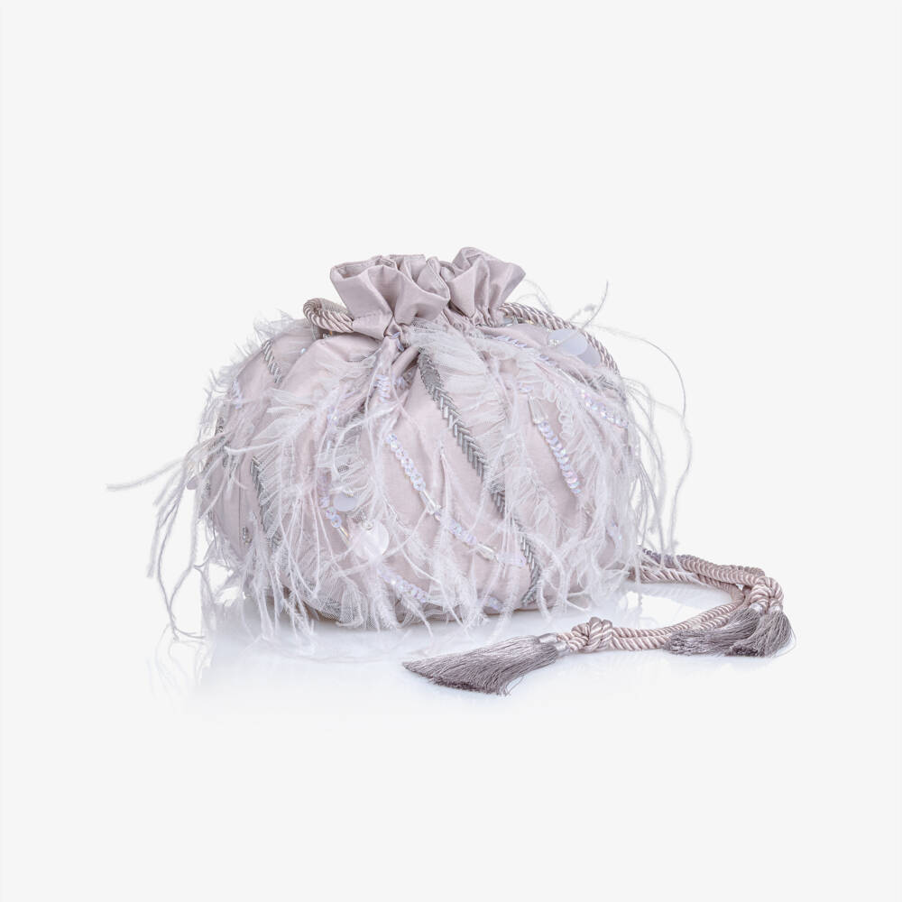 Tutu du Monde-Girls Purple Feather & Sequin Taffeta Bag (28cm) | Childrensalon Outlet