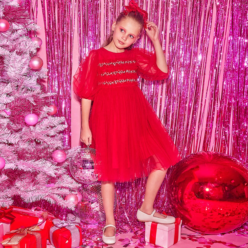Tutu du Monde-Красное платье из тюля с бисером для девочек | Childrensalon Outlet