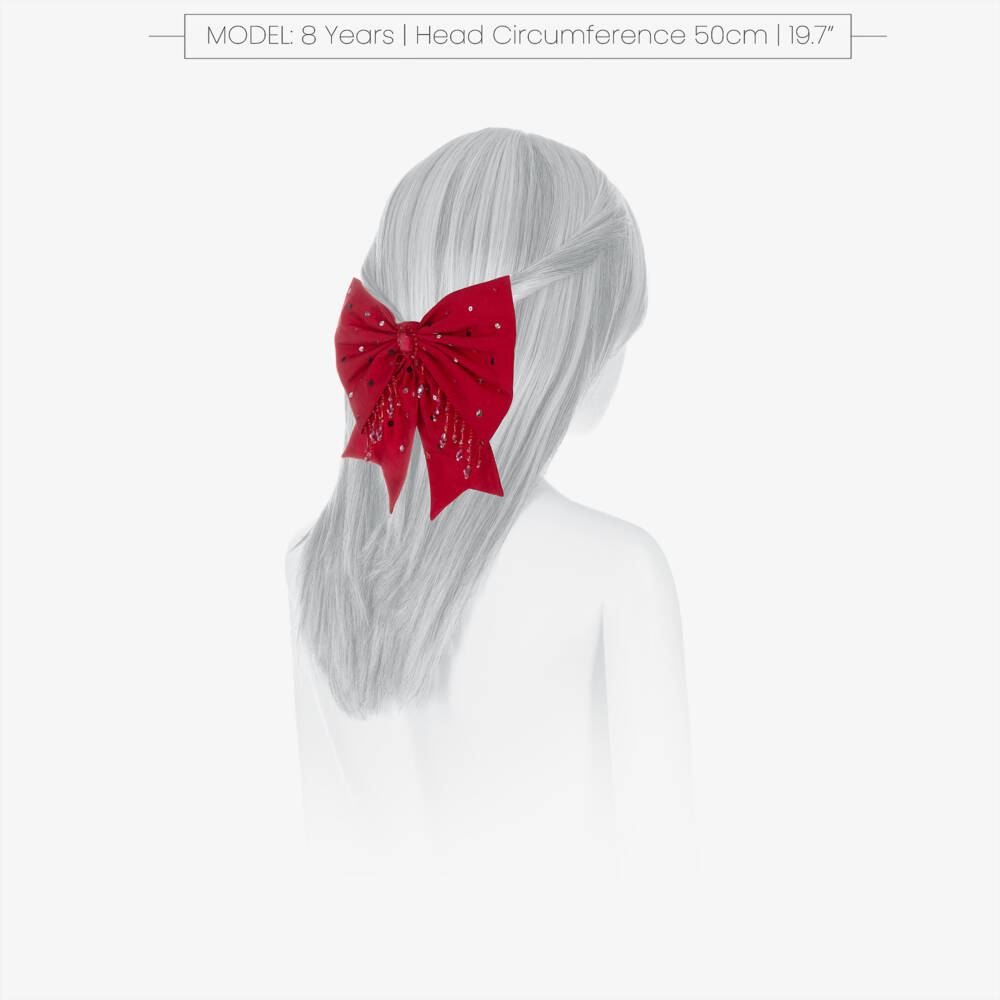 Tutu du Monde-Girls Red Satin Bow Hair Clip with Beads & Sequins (19cm) | Childrensalon Outlet