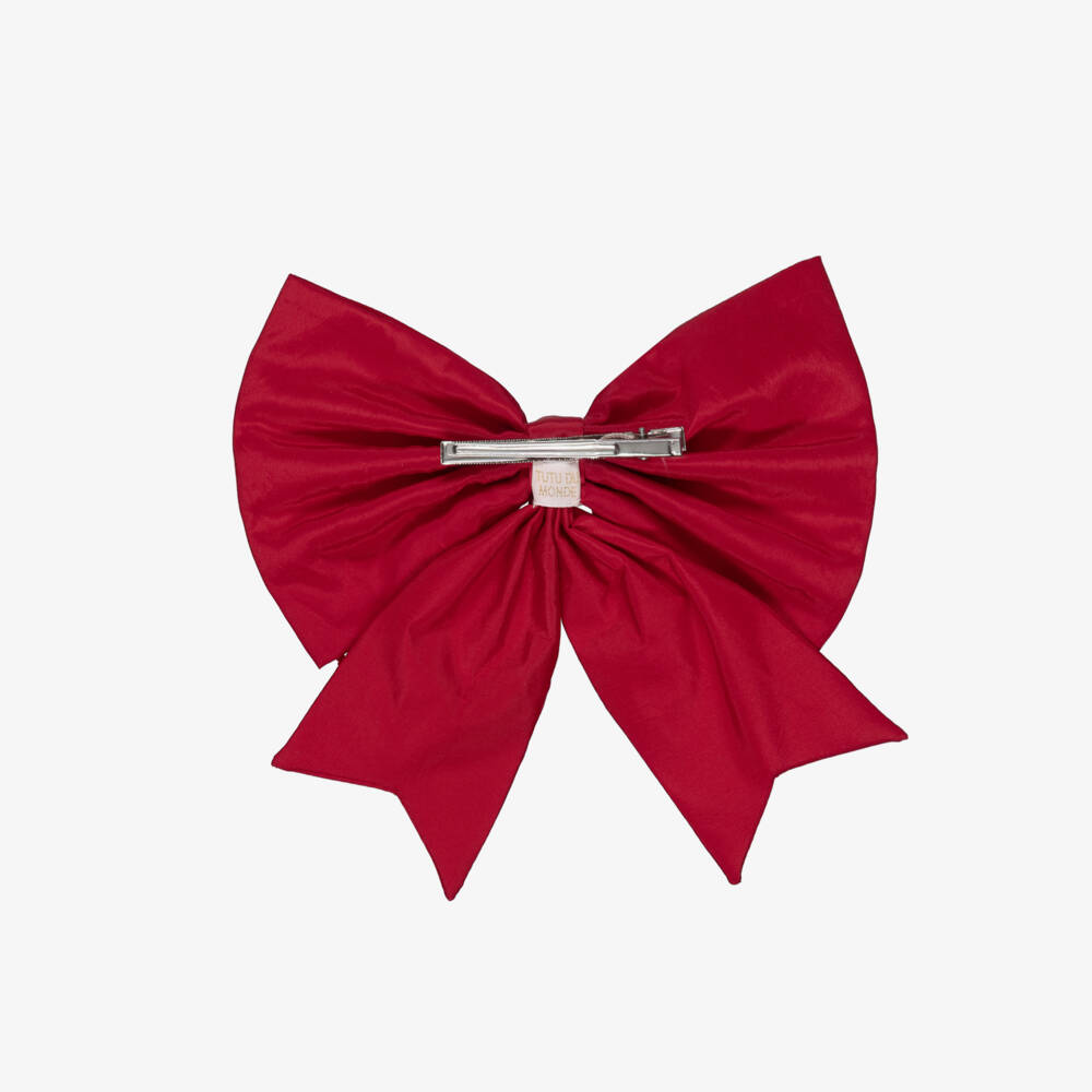 Tutu du Monde-Girls Red Satin Bow Hair Clip with Beads & Sequins (19cm) | Childrensalon Outlet