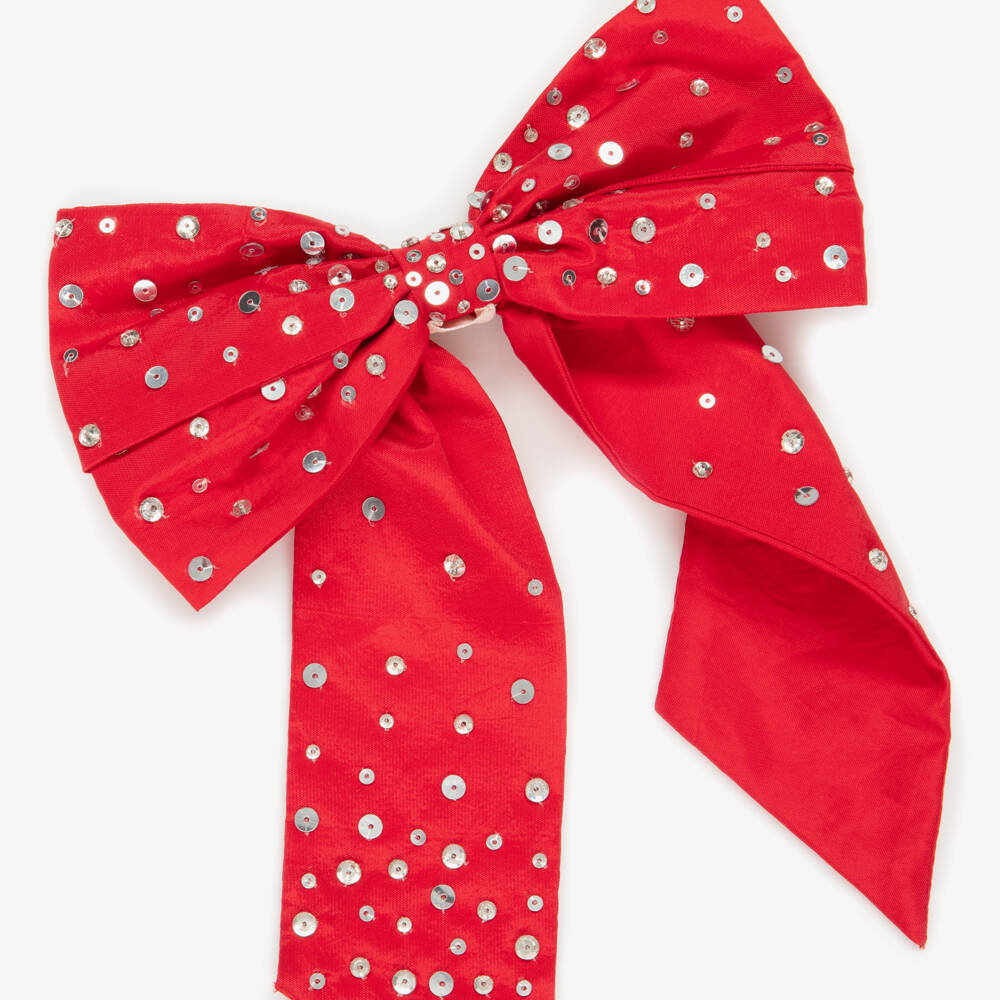 Tutu du Monde-Girls Red Satin Bow Hair Clip with Silver Sequins | Childrensalon Outlet