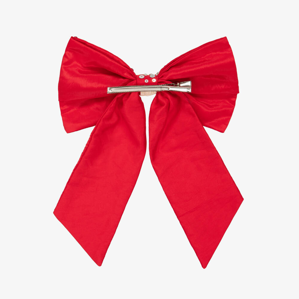 Tutu du Monde-Girls Red Satin Bow Hair Clip with Silver Sequins | Childrensalon Outlet