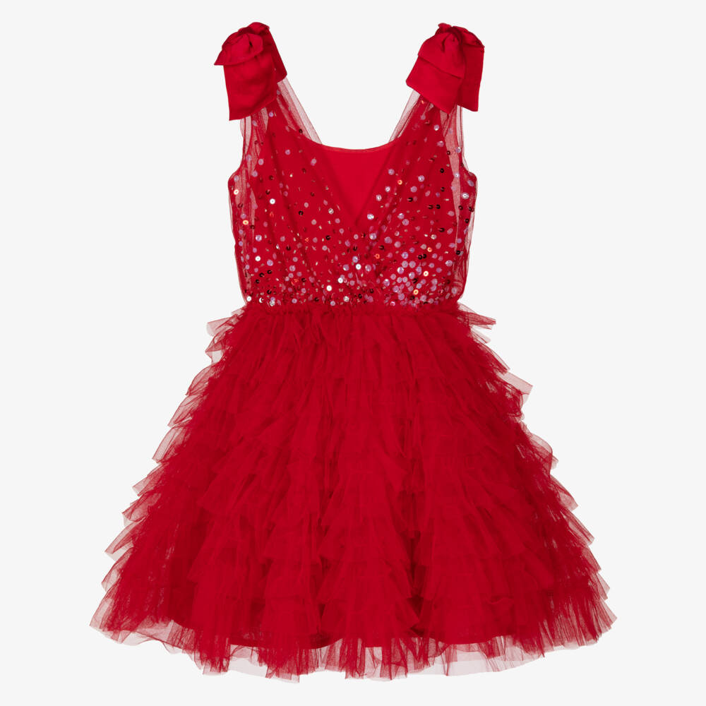 Tutu du Monde-Girls Red Sequinned Tulle Tiered Dress | Childrensalon Outlet
