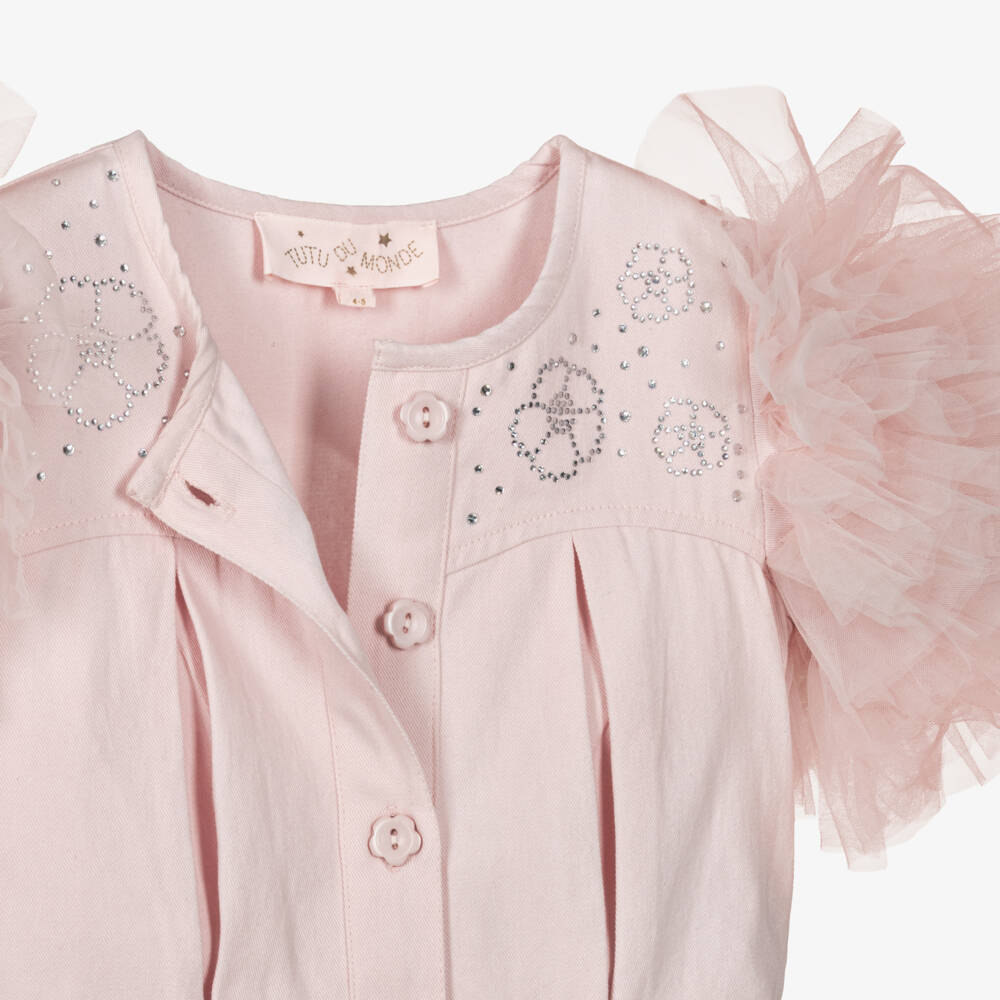Tutu du Monde-Girls Rosy Cotton & Tulle Romper | Childrensalon Outlet