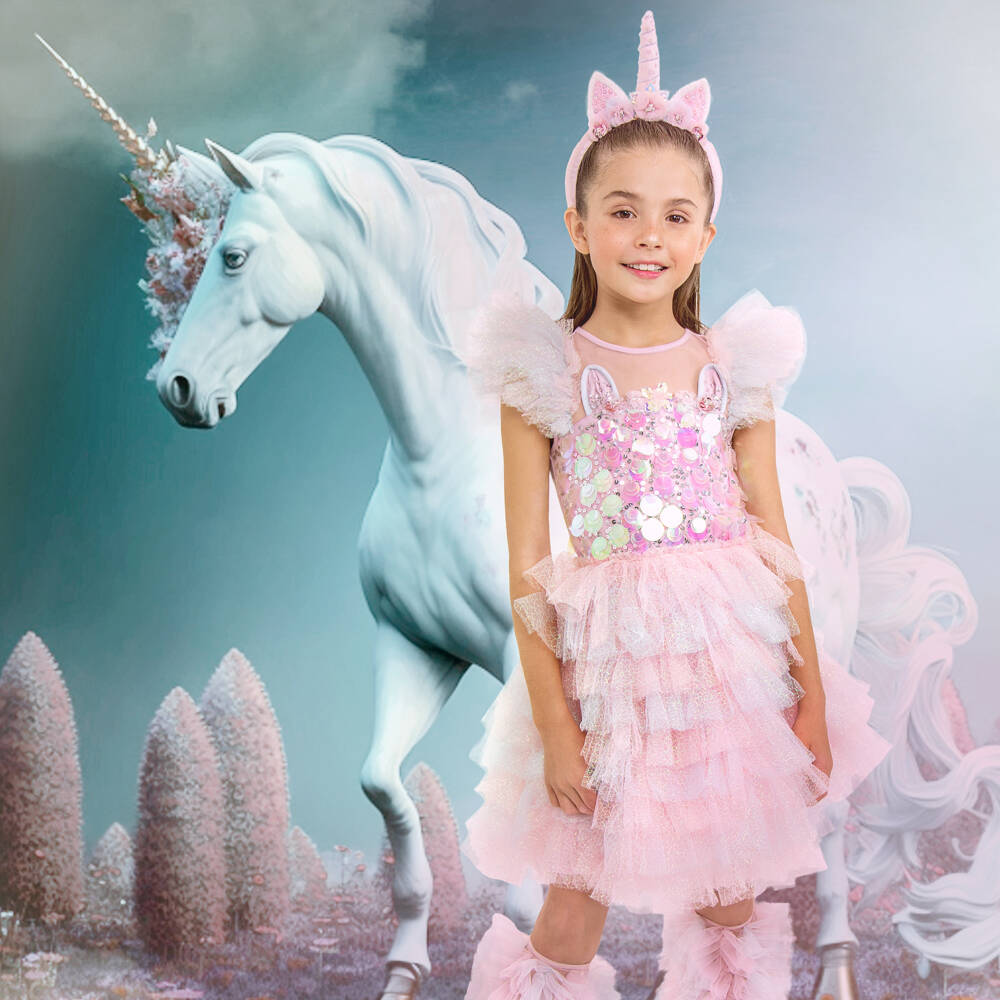 Tutu du Monde-فستان وردي براق للبنات مع وحيد القرن | Childrensalon Outlet
