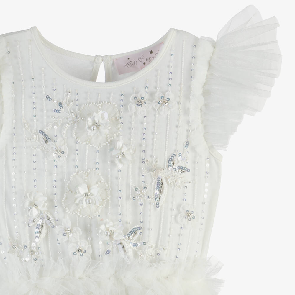 トリートTreat Girl's tulle frill jersey(gray Gardenia Tulle Frill Tops – THE TOÉ