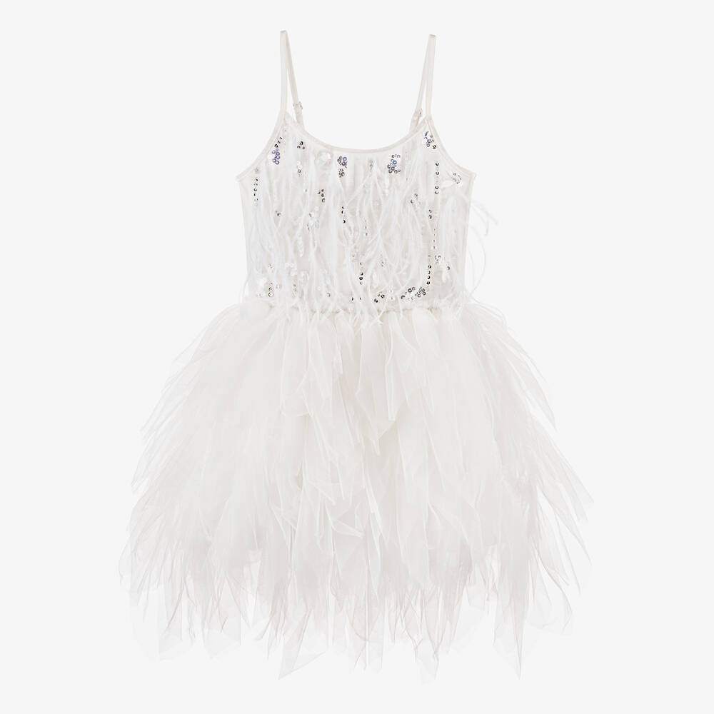 Tutu du Monde-Белое платье из тюля с бисером и перьями | Childrensalon Outlet