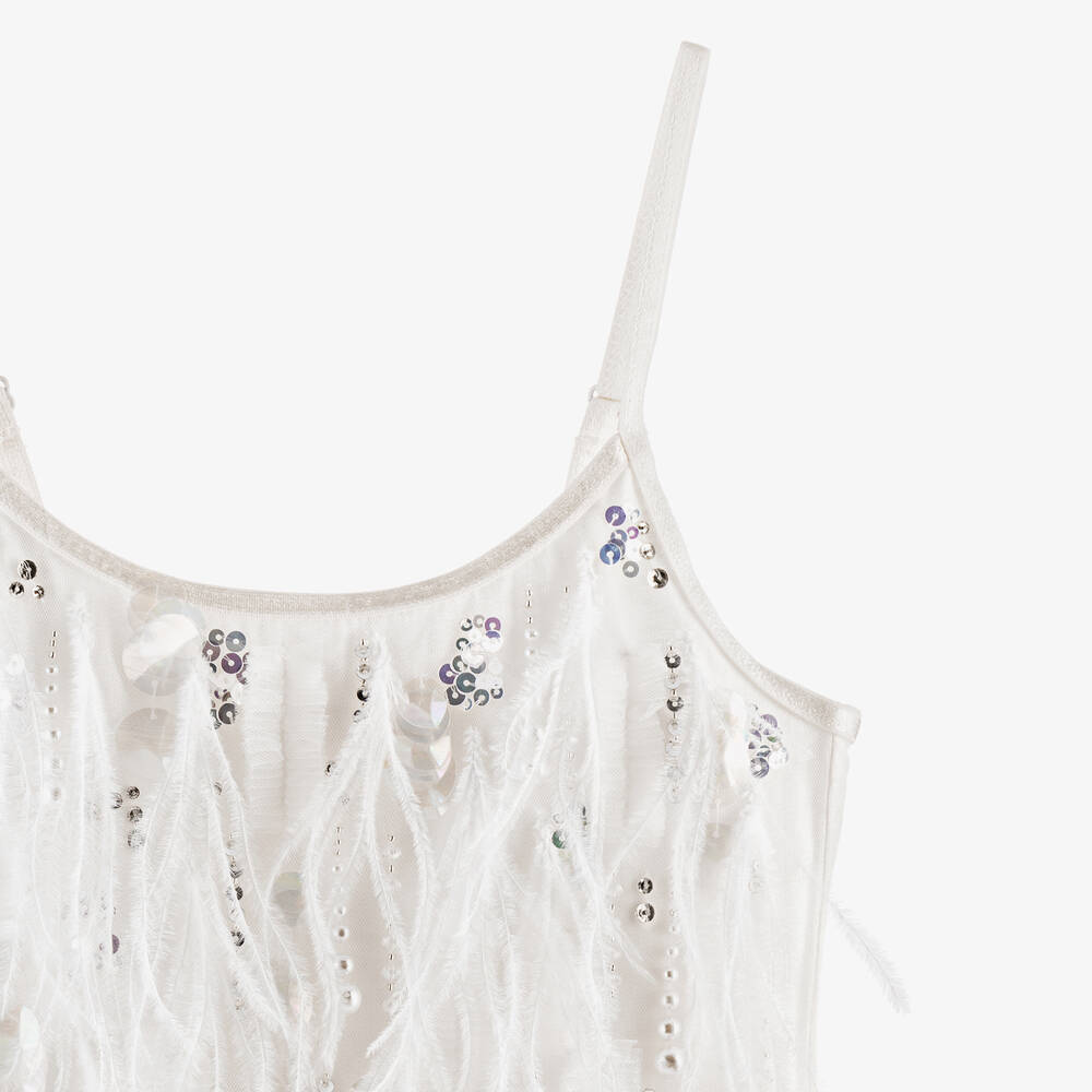 Tutu du Monde-Белое платье из тюля с бисером и перьями | Childrensalon Outlet