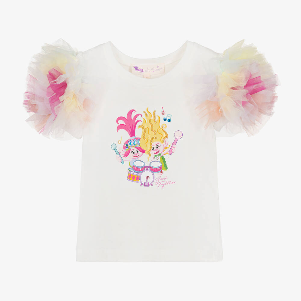 Tutu du Monde - T-shirt blanc en coton Trolls fille | Childrensalon