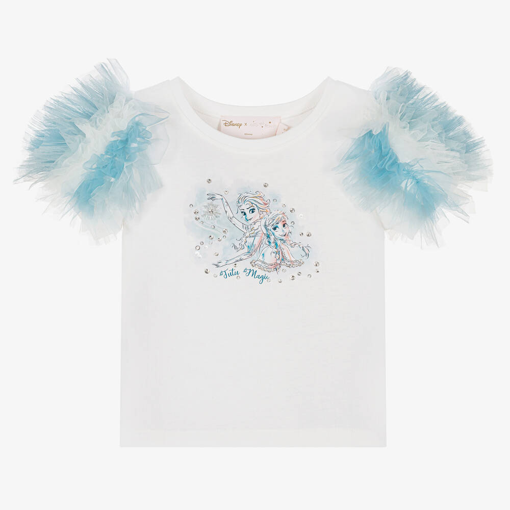 Tutu du Monde - Weißes Baumwoll- & Tüll-T-Shirt  | Childrensalon